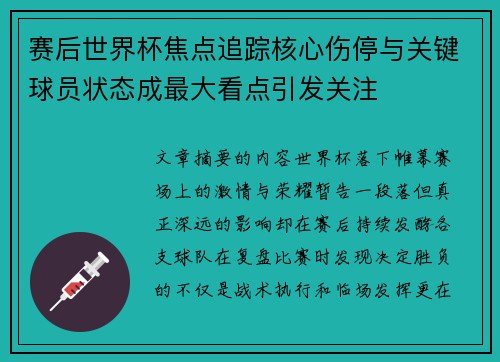 赛后世界杯焦点追踪核心伤停与关键球员状态成最大看点引发关注 赛后世界杯焦点追踪核心伤停与关键球员状态成最大看点引发关注